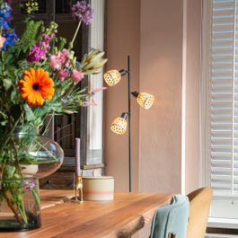 Oosterse vloerlamp zwart met bamboe 3-lichts - Rayan
