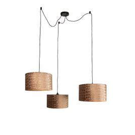 Lampada a sospensione nera con paralume a coccodrillo e interno dorato 35cm 3 luci - Cava