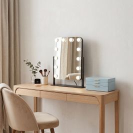 Black 40cm Table Mirror with LED and Touch Dimmer 12-Light - Hollywood
