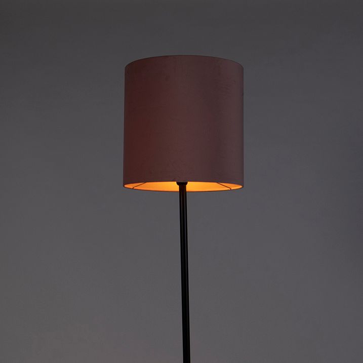 Lampă de podea neagră cu abajur din catifea roz cu auriu 40 cm - Simplo