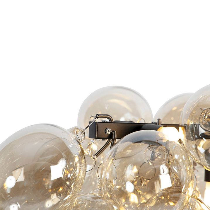 Lampada a sospensione intelligente nera con vetro ambrato incl. 8 Wifi G9 - Uvas