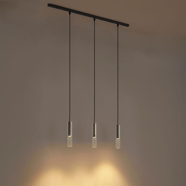 Moderný koľajnicový systém čierny s 3 závesnými svietidlami Gunmetal 1-fázový - Slimline Loyce