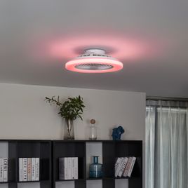 Lubinis ventiliatorius baltas 48,5 cm su pritemdomu RGB LED ir nuotolinio valdymo pulteliu - Clemo