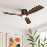 Plafondventilator zwart met hout 131.5cm incl. LED dimbaar met afstandsbediening - Jerri