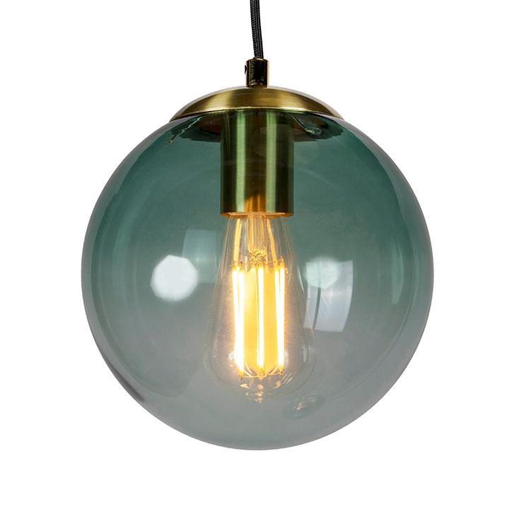 Lampă suspendată art deco din alamă cu sticlă albastră - Pallon
