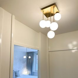 Moderne Deckenleuchte Gold mit Opalglas 5-Licht - Athen