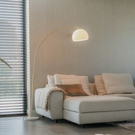 Moderní oblouková lampa mosazná s bílým stínítkem - Arc Basic