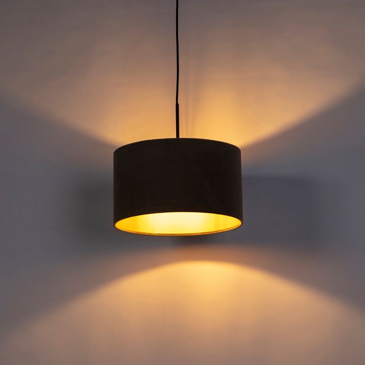 Hengende lampe med taupe fløyels skjerm med gull 35 cm - Combi