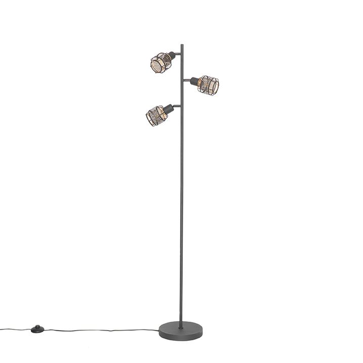 Designová stojací lampa černá se zlatem 3-světlo - Noud