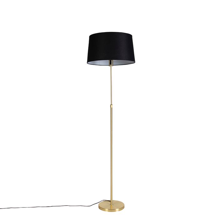 Gulvlampe gull/messing med svart linjskjerm 45 cm - Parte