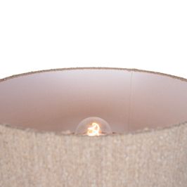 Nowoczesna-lampa-podłogowa-drewno-orzechowe-z-beżowym-abażurem-bouclé-50cm---Tripod-Classic