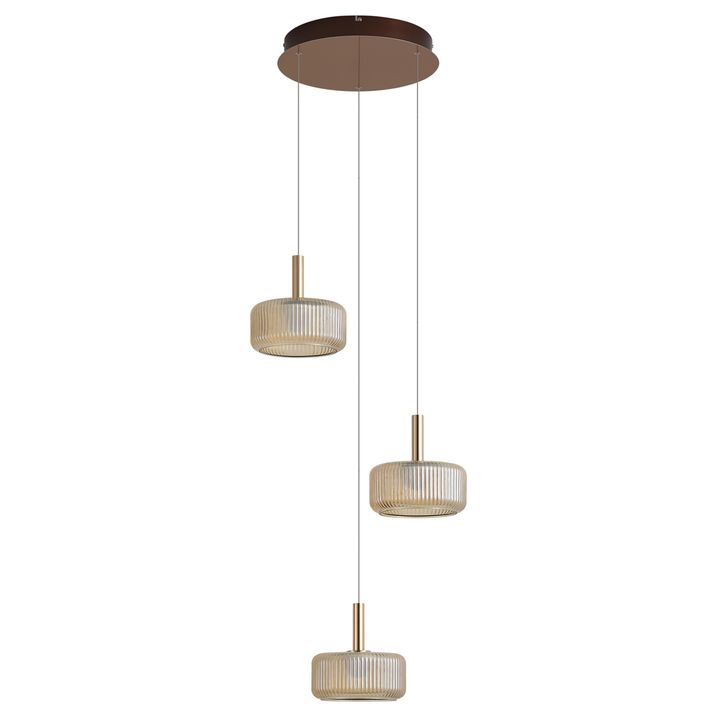 Design hanglamp roségoud met amber glas incl. LED 3-staps dimbaar 3-lichts Easylift - Fiera