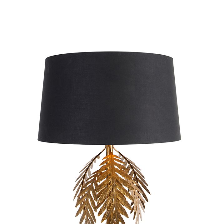 Stojací lampa zlatá 145 cm s černým bavlněným stínítkem 50 cm - Botanica