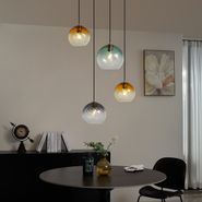 Lampada-a-sospensione-bronzo-con-vetro-fumé-ambrato-e-verde-rotonda-a-4-luci---Bao