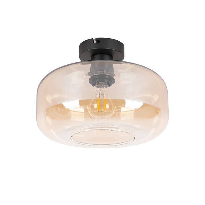Plafonska lampa u stilu Art Deco crna sa jantarnim staklom - Bizle