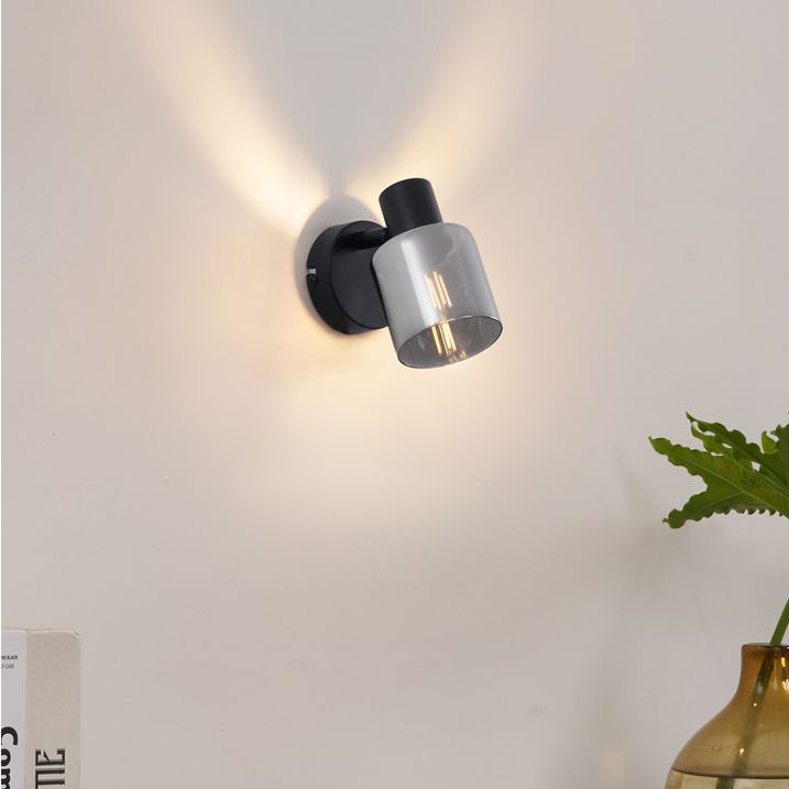 Moderne taklampe sort med rundt røykglass - Cilin