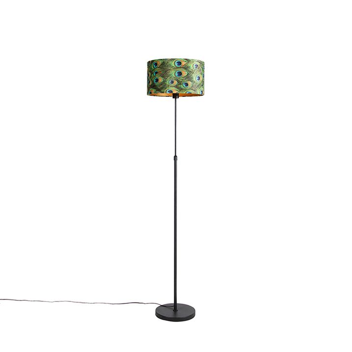 Stojaca lampa čierna s tienidlom z zamatu Peacock so zlatom 35 cm - Parte