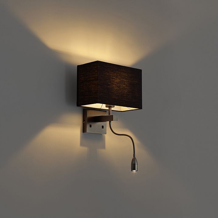 Lampada da parete moderna color canna di fucile con paralume nero e braccio di lettura con LED - Bergamo