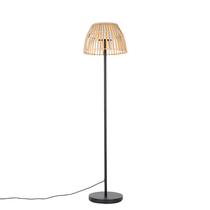 Rustik udendørs gulvlampe sort med bambus inkl. LED - Kaiser