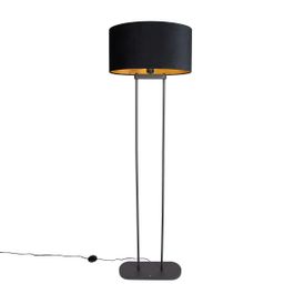 Vloerlamp zwart met zwarte ovale kap 50cm - Thijmen