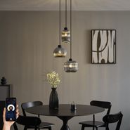 Lámpara-colgante-inteligente-negra-con-cristal-ahumado-3-luces-incl.-WiFi-A60---Ana