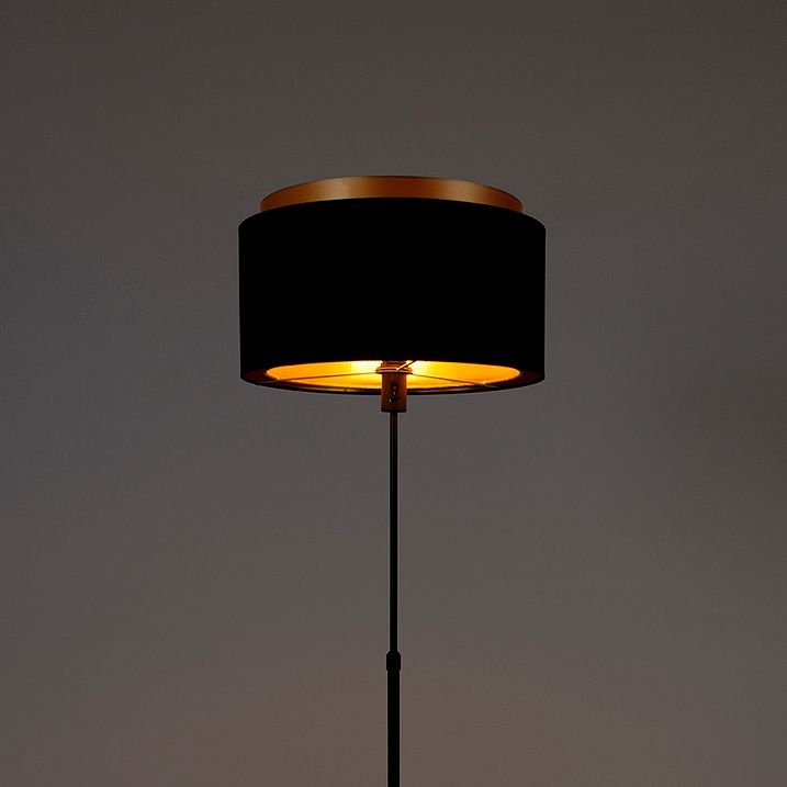 Lampada da terra moderna nera con doppio paralume dorato - Parte