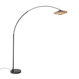 Moderna lučna lampa crna sa orijentalnim abażurom i bambusom 50 cm - XXL Rina