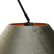 Lampada-a-sospensione-nera-con-doppio-paralume-in-velluto-verde-e-interno-oro---Blitz