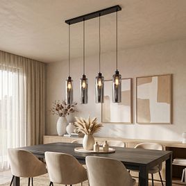 Lámpara colgante Art Deco negra con cristal ahumado 4 luces - Laura