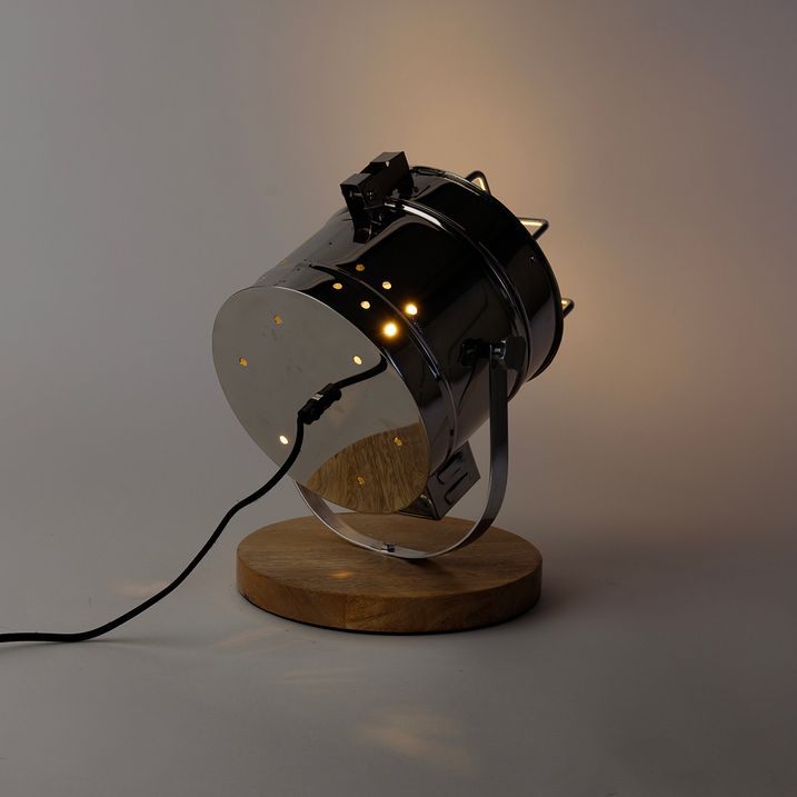 Průmyslová stolní lampa ocel s dřevem nastavitelná - Shiny