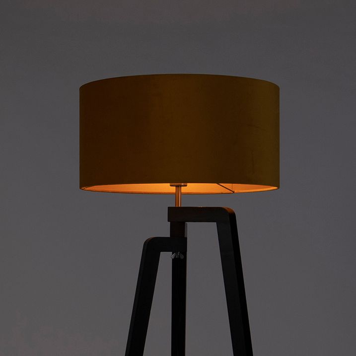 Tripod Floor Lamp Black with Yellow Lampshade and Gold 50 cm - Puros
