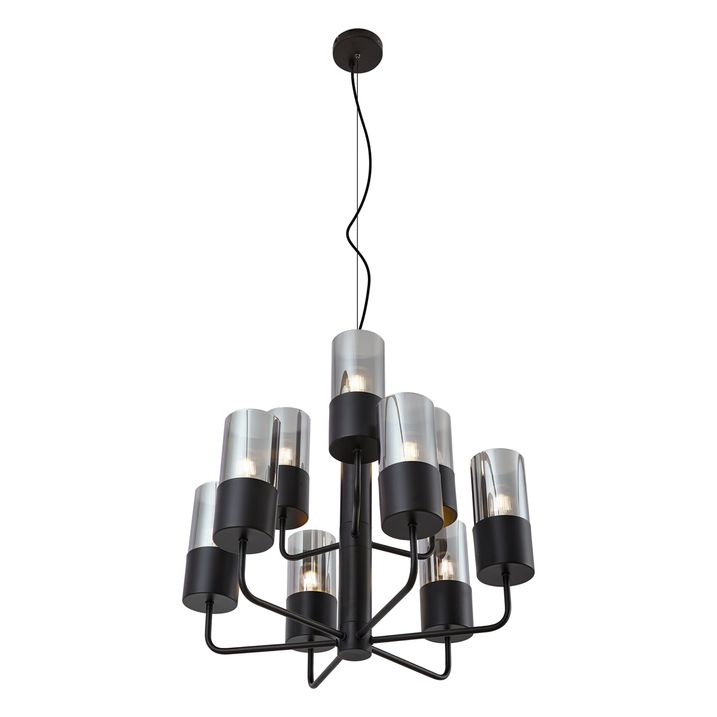 Lustre moderne noir avec verre fumé 9 lumières - Laura
