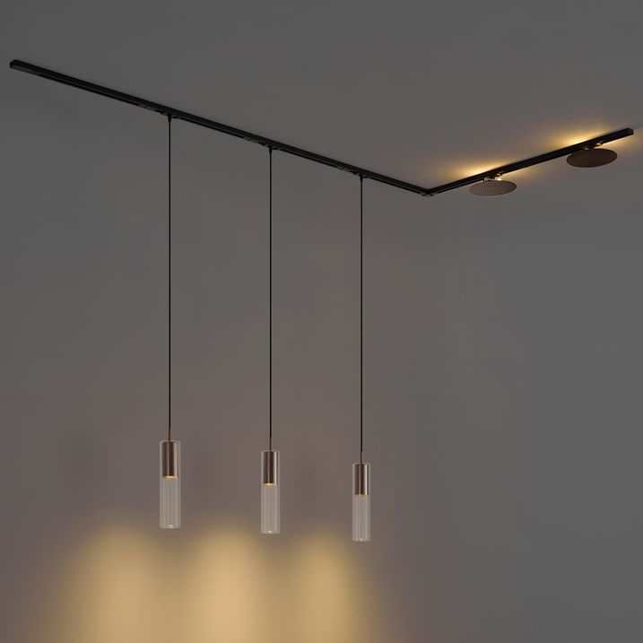 Nowoczesny system szynowy czarny z 3 lampami wiszącymi i 2 lampami sufitowymi brązowy 1-fazowy - Iconic Lloyd Pulley