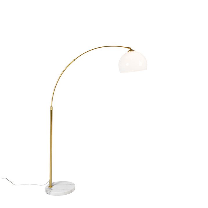Moderní oblouková lampa mosazná s bílým stínítkem - Arc Basic
