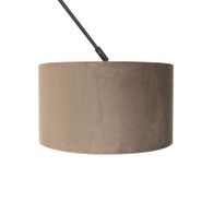 Suspension-noire-avec-abat-jour-en-velours-taupe-et-or-35-cm---Blitz