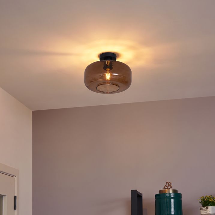 Retro Ceiling Light Black with Bronze Glass - Bizle