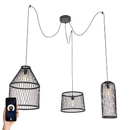 Lampada a sospensione da esterno intelligente in rattan nero a 3 luci con LED - Calamus