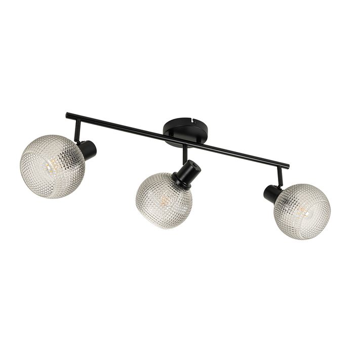 Spot de design negru cu sticlă fumurie cu 3 lumini - Chico