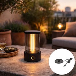 Āra galda lampa melna, uzlādējama, iekļauta uzlādes stacija IP65 - Grill