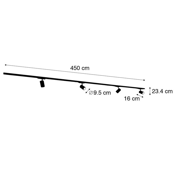 Modern 3 fázisú sínrendszer fekete 4 spotlámpával 3000-4000K - Ruler