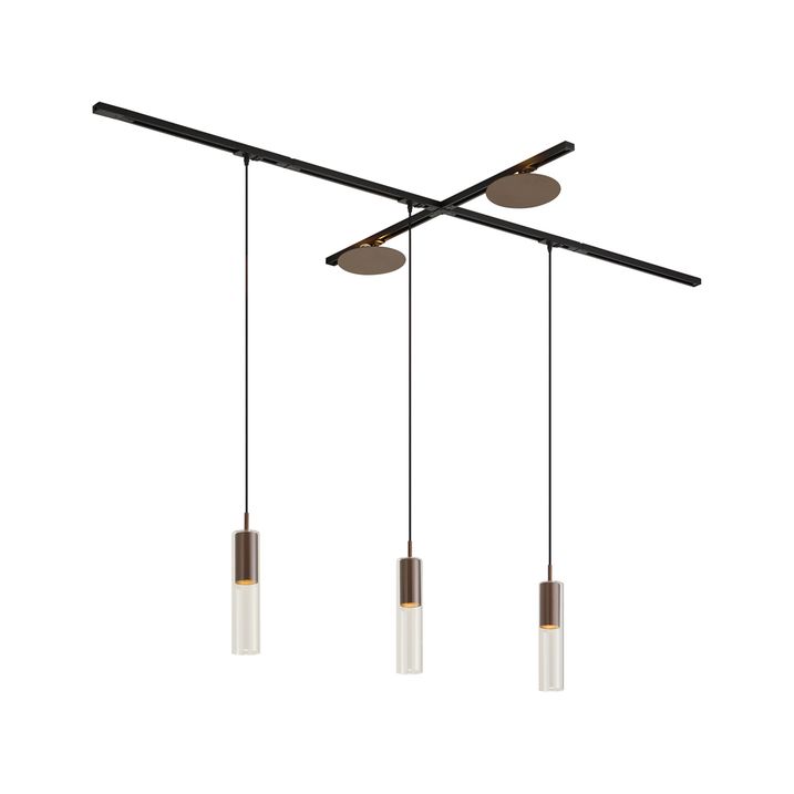 Nowoczesny system szynowy czarny z 3 lampami wiszącymi i 2 lampami sufitowymi brązowy 1-fazowy - Iconic Lloyd Pulley