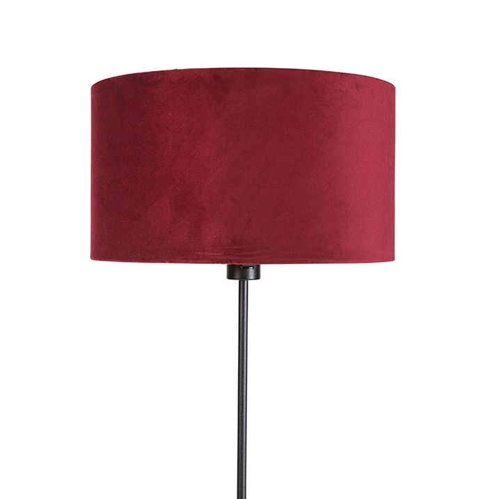 Gulvlampe sort med rød fløyelslampeskjerm med gull 35 cm - Parte