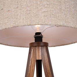 Nowoczesna-lampa-podłogowa-drewno-orzechowe-z-beżowym-abażurem-bouclé-50cm---Tripod-Classic