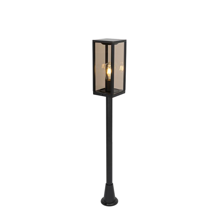 Venkovní stojací lampa černá s kouřovým sklem 100 cm IP44 - Charlois