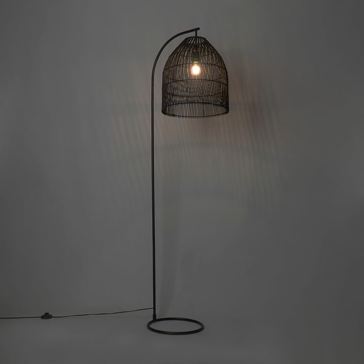 Rustic Floor Lamp Black with Rattan - Sam