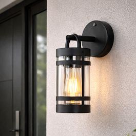 Vonkajšia nástenná lampa čierna IP44 so senzorom súmraku - Ruben