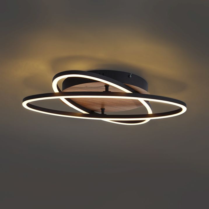 Lampa sufitowa czarna z drewnem orzechowym z LED z 3-stopniową regulacją jasności 2-źródła światła - Kane