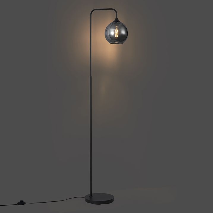 Art Deco podna lampa crna sa dimnim staklom - Sandra