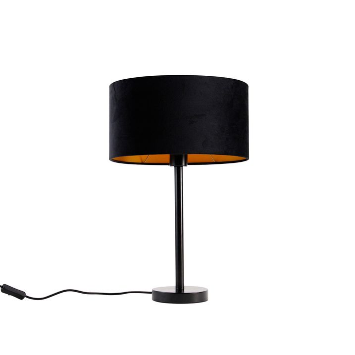 Stolová lampa čierna s oválnym zamatovým tienidlom čiernym 35 cm - Simplo