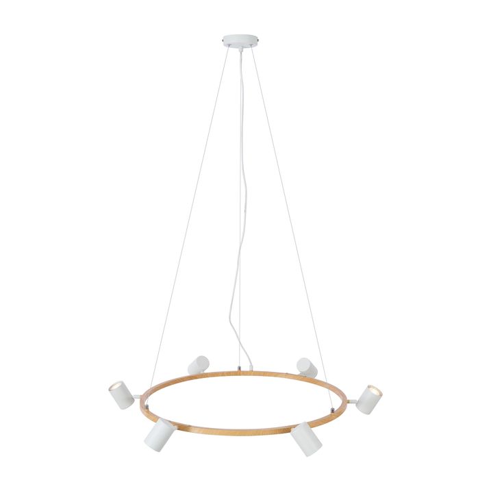 Smart Pendant Light Wood with White Round 6-Lights Incl. WiFi GU10 - Jeana Circle